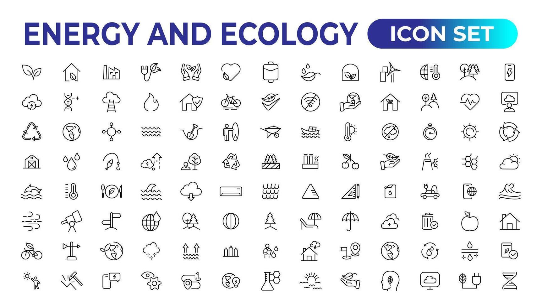 Energy and Ecology Line Editable Icons set. Vector illustration in modern thin line style of eco related icons. protection, planet care, natural recycling power. Pictograms and infographics.