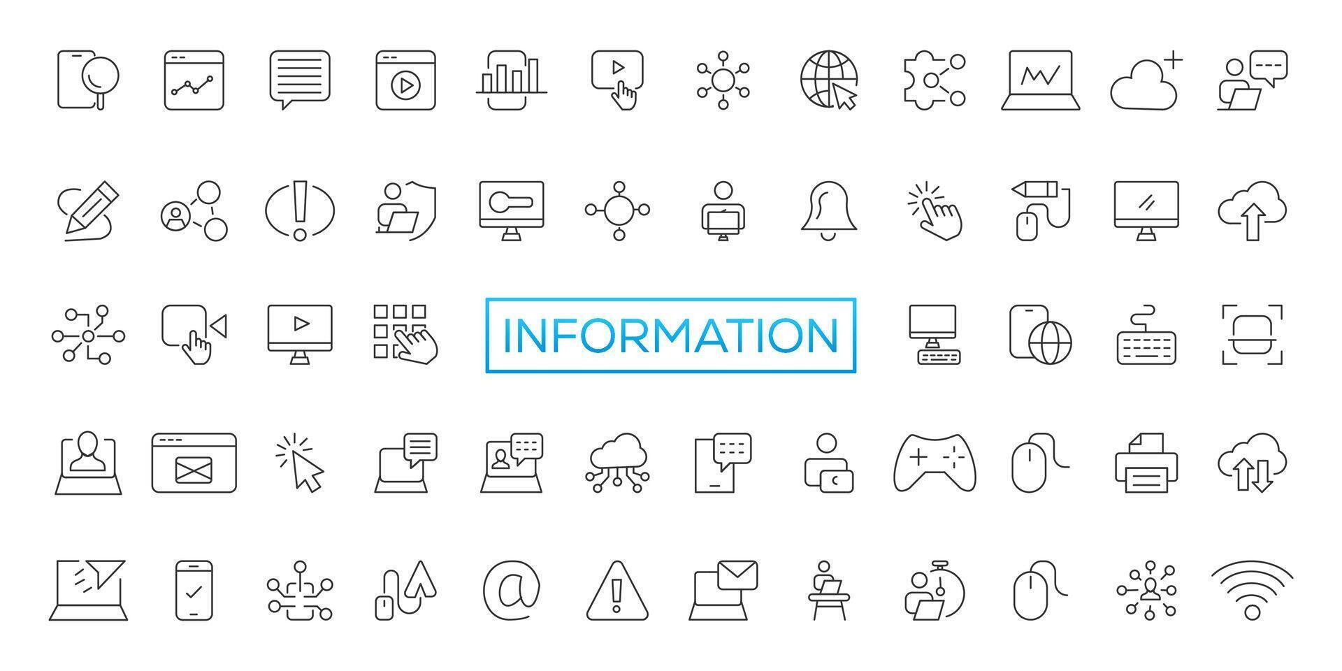 Information technology line icons collection. Big UI icon set in a flat design. Thin outline icons pack vector