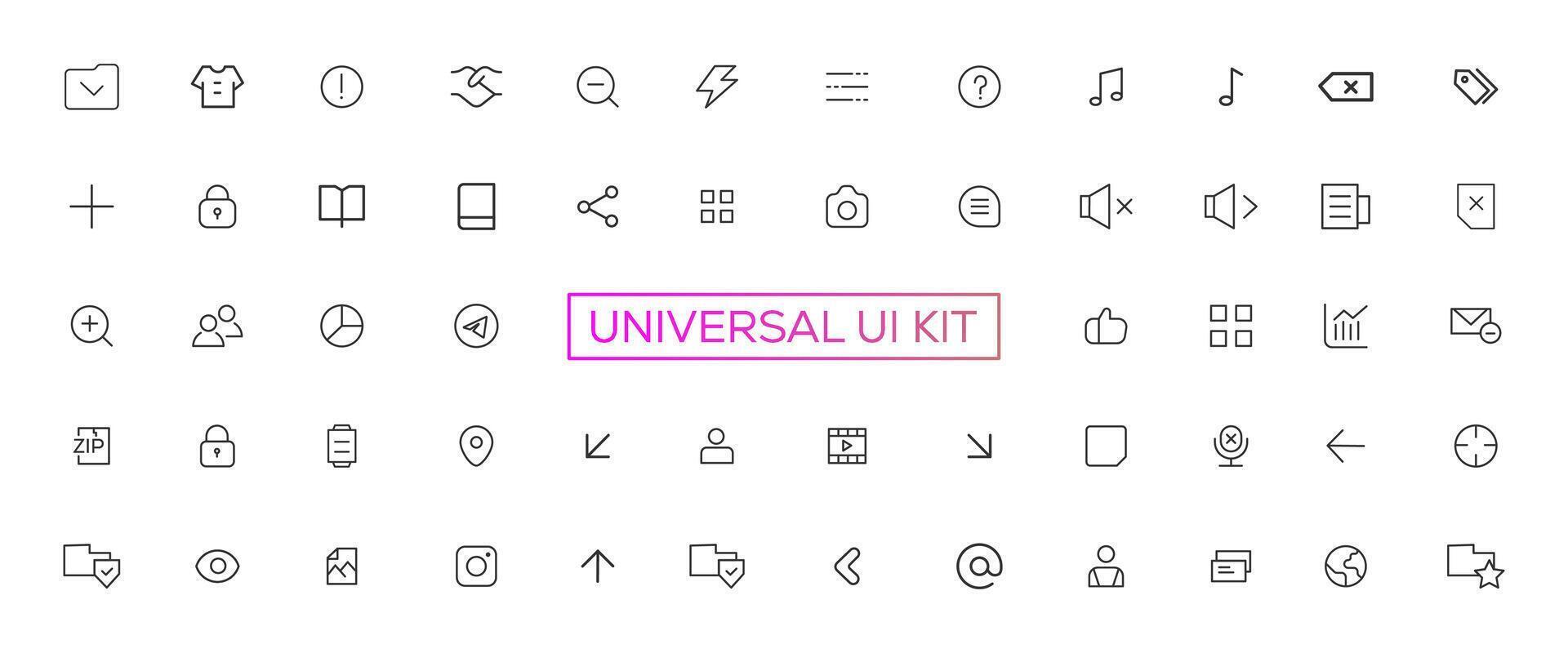 Minimalist and simple looking ui icons set for dark, light mode. Outline isolated user interface elements for night, day themes vector