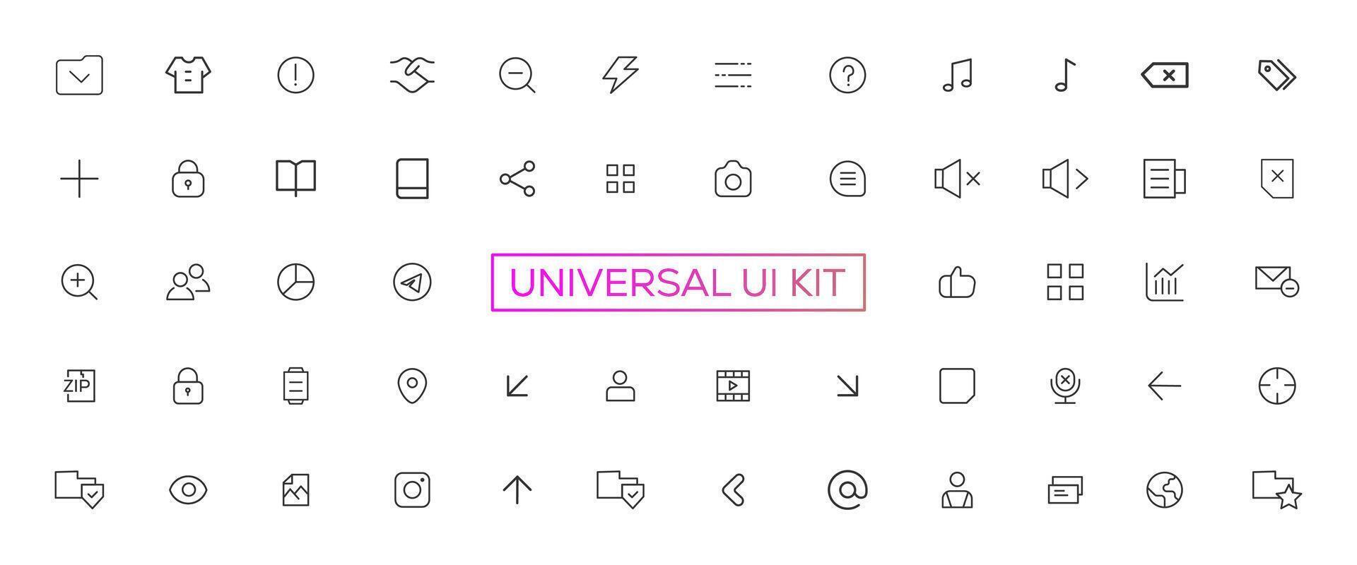 Minimalist and simple looking ui icons set for dark, light mode. Outline isolated user interface elements for night, day themes vector