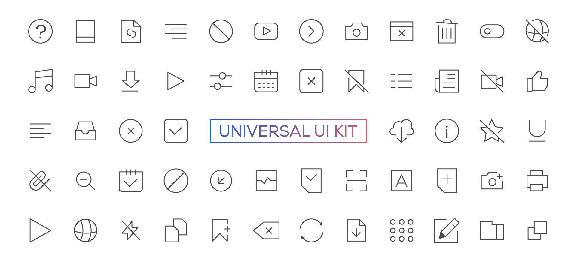 Minimalist and simple looking ui icons set for dark, light mode. Outline isolated user interface elements for night, day themes vector