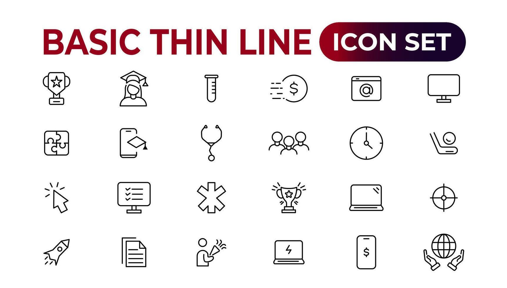 Basic thin line icon for office and web. outline icon set collection. vector