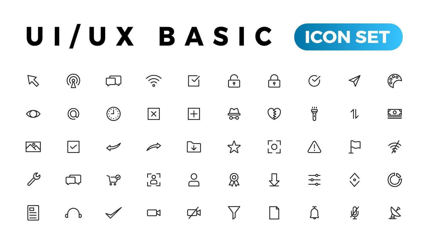 Basic User Interface Essential Set. ui ux Line Outline Icons. For App, Web, Print. Editable Stroke. vector