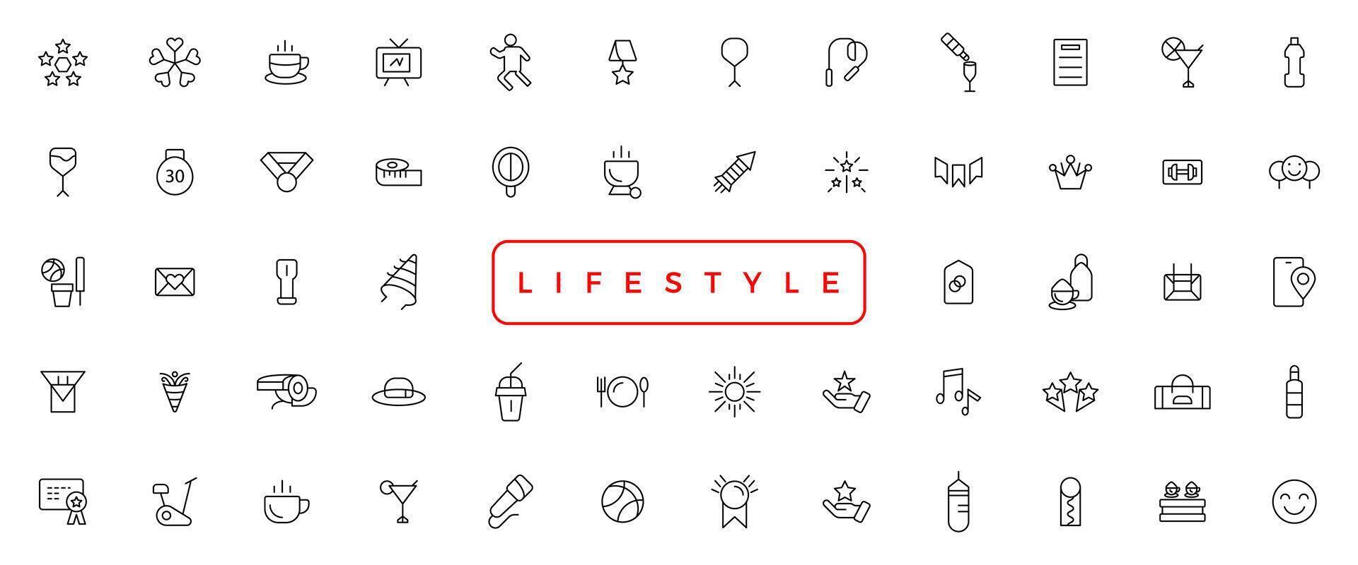 Lifestyle and Entertainment icons. Thin line icons collection vector