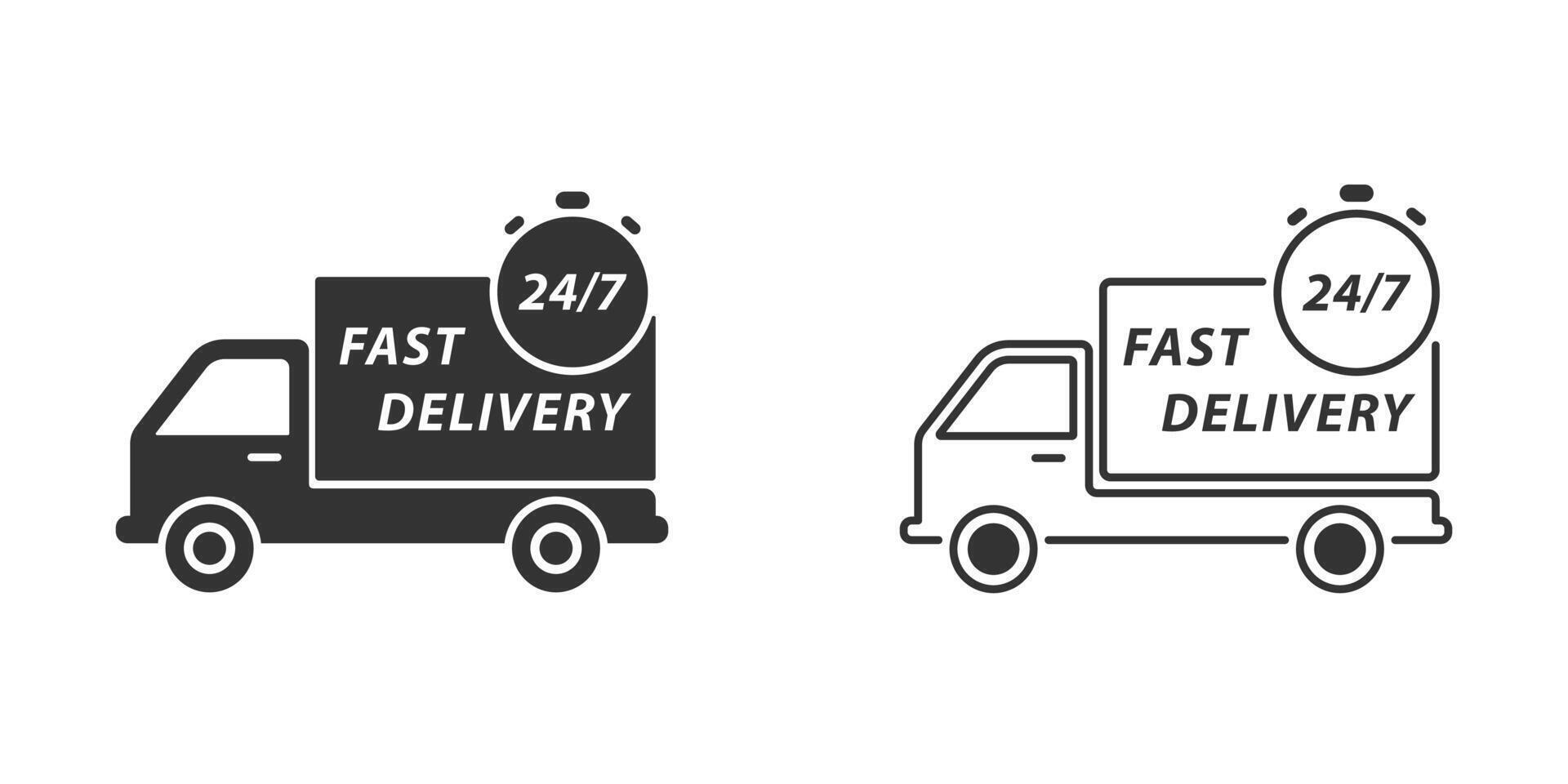 Fast delivery truck with clock icon. Online delivery service. Vectror illustration. vector