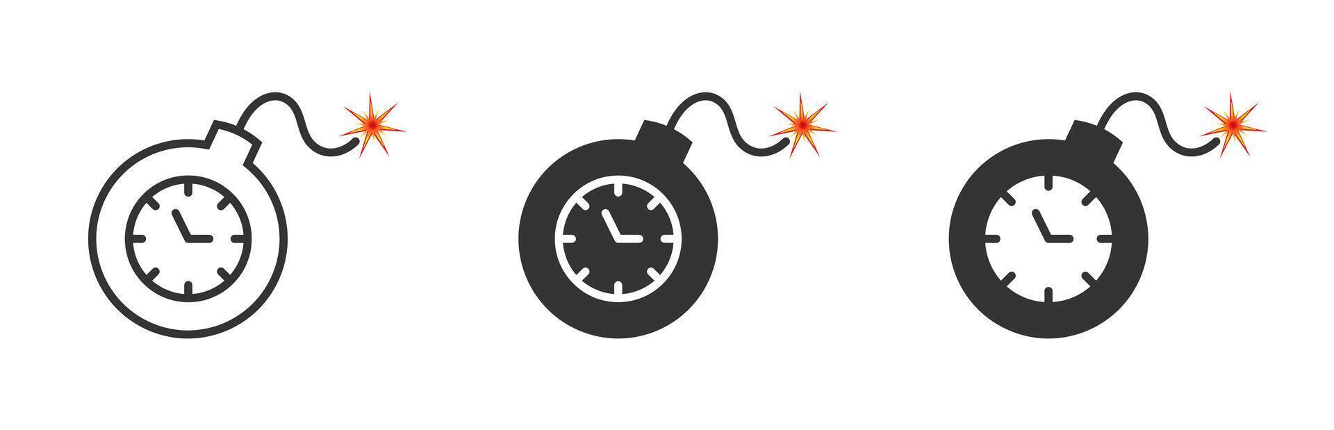 Bomb icon with clock inside. Time bomb sign. Deadline icon. Vector illustration.