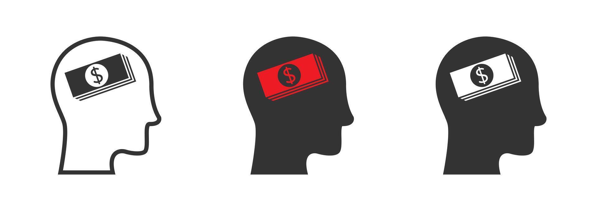 Think Money Icon. Dollars in the head. Business concept. Vector illustration.