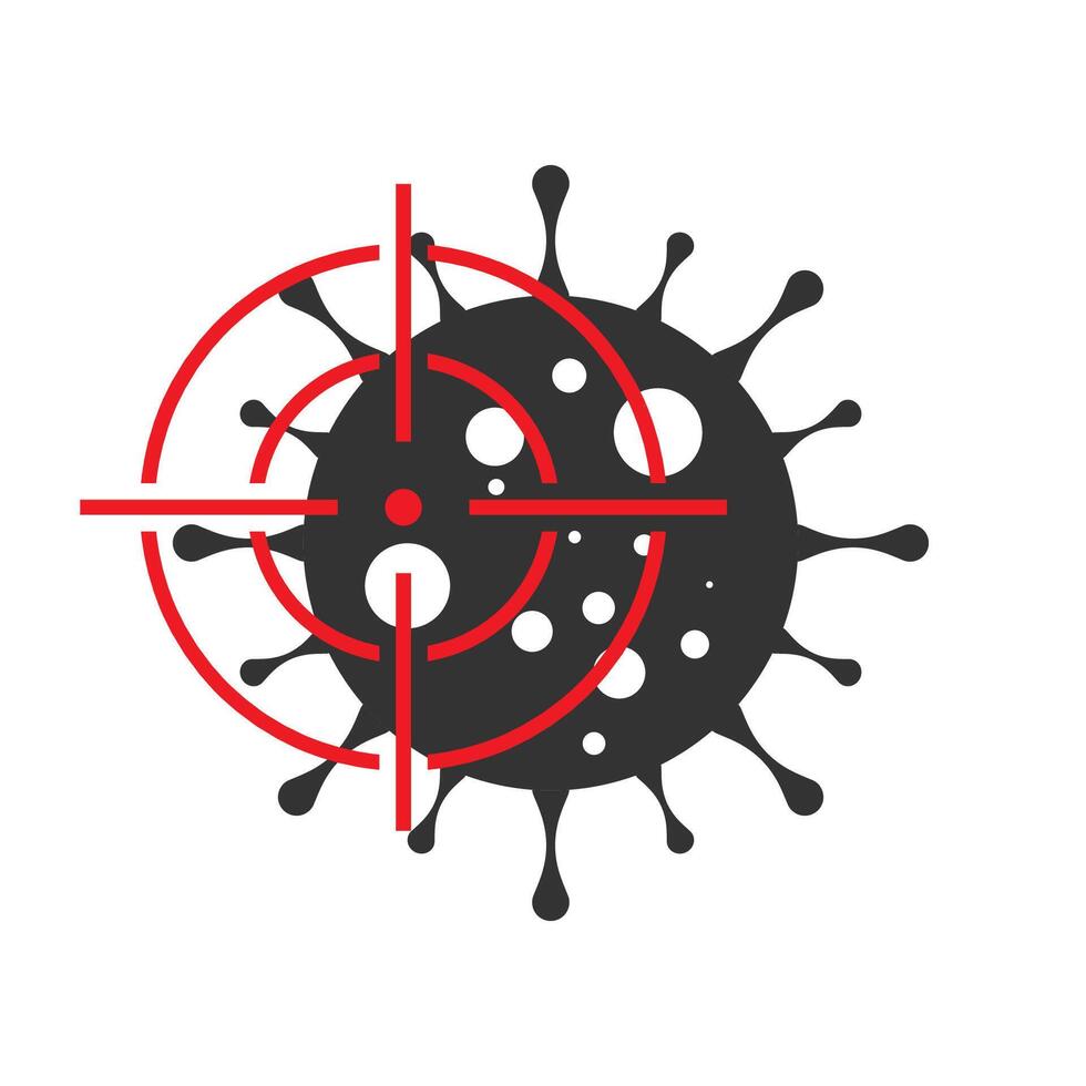 punto de mira icono con un virus. puntería en un virus icono. vector ilustración.