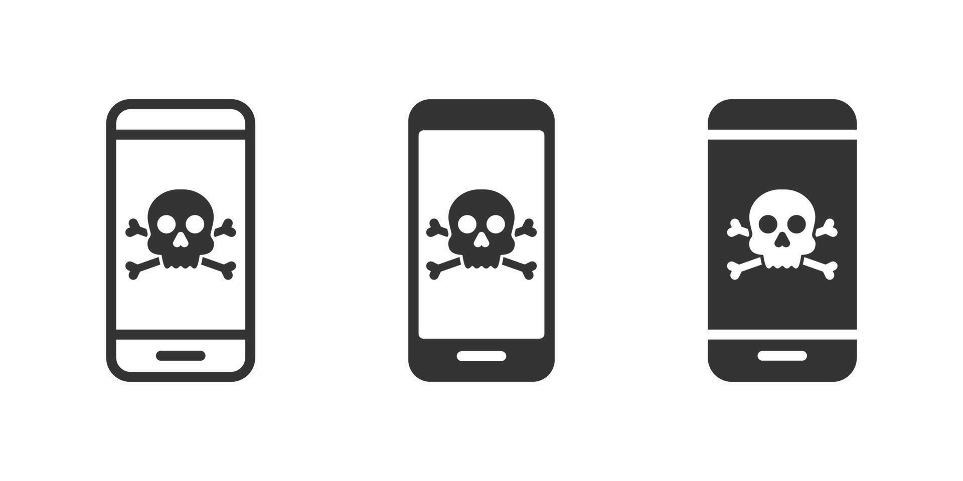 Hacked phone icon. Smartphone icons with skull. Vector illustration.