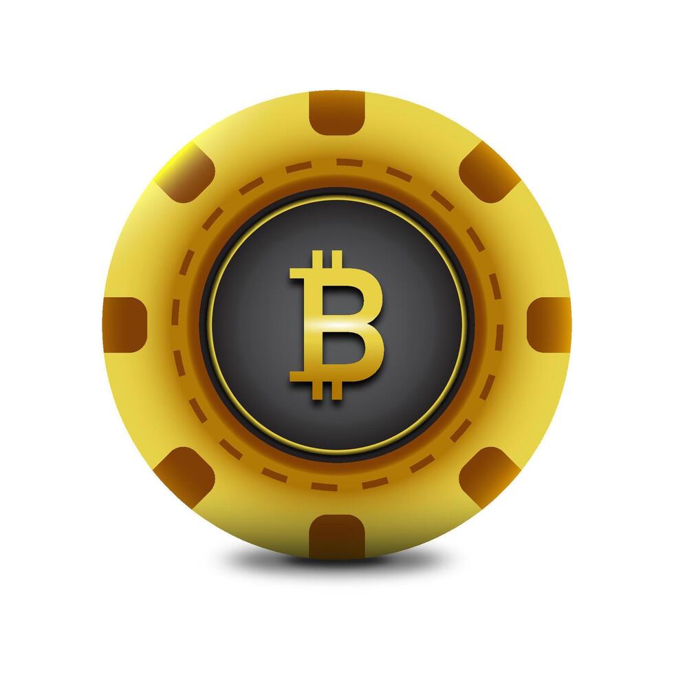 Bitcoin poker chip. Casino chip and bitcoin sign. Flat vector illustration.