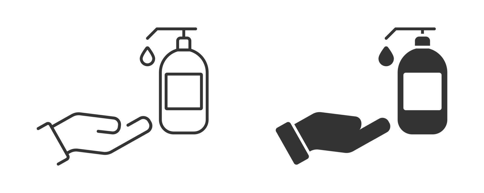 Liquid soap and hand icon. Vector illustration.