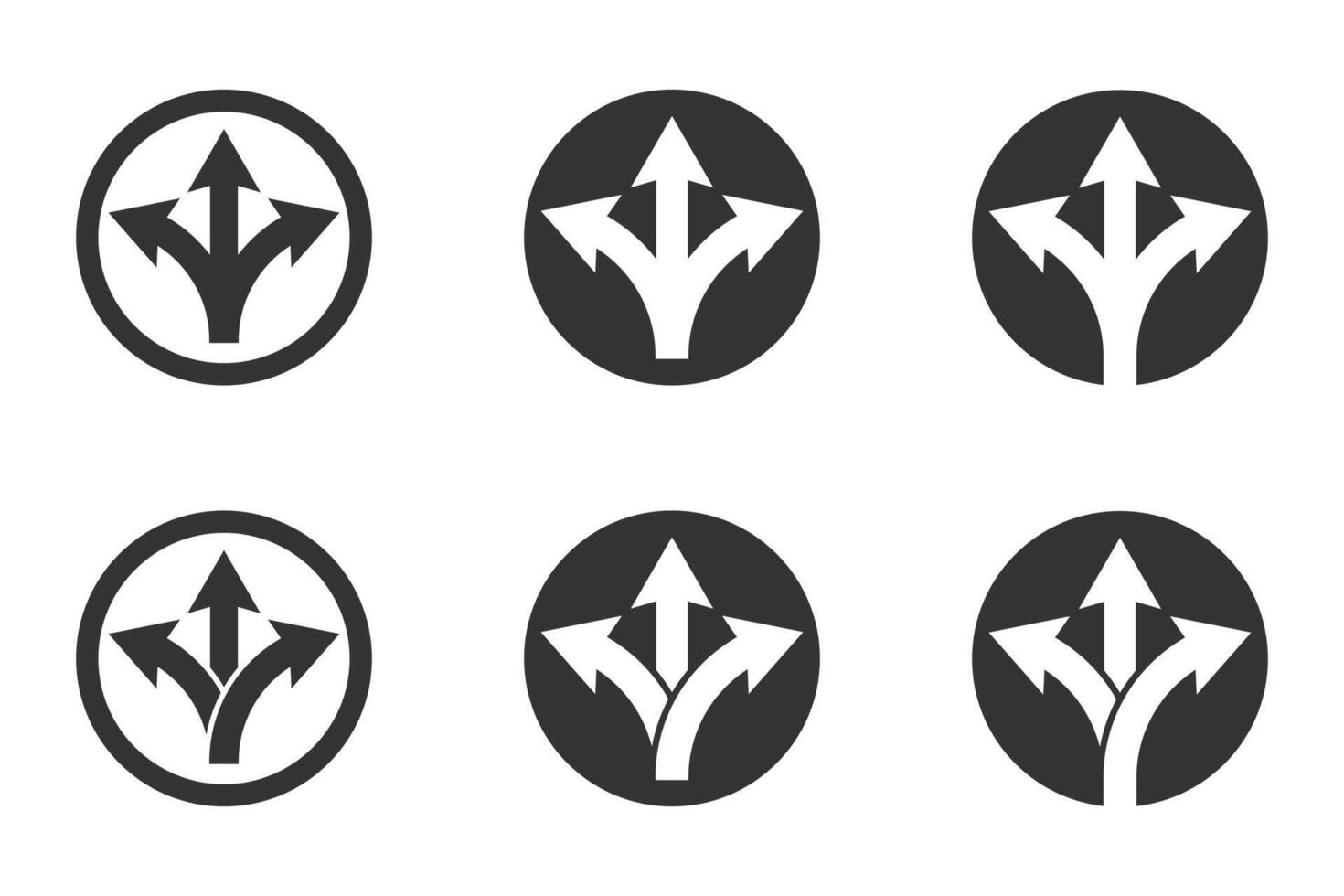 Three way direction arrow icon set. Vector illustration.