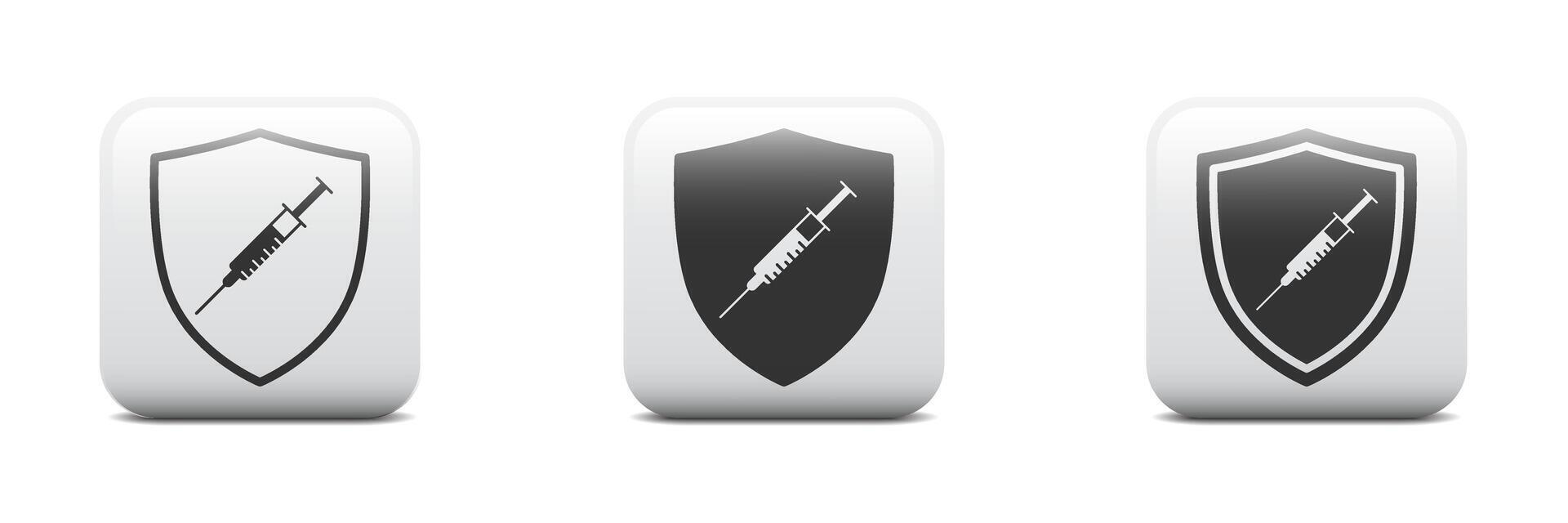 Vaccination and immunization symbol. Syringe in shield icon. Vector illustration.