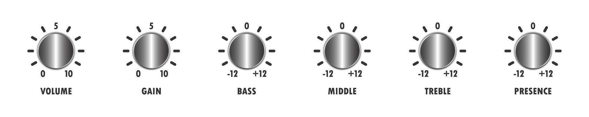 Control knobs. Adjusting regulator icons. Flat vector illustration.