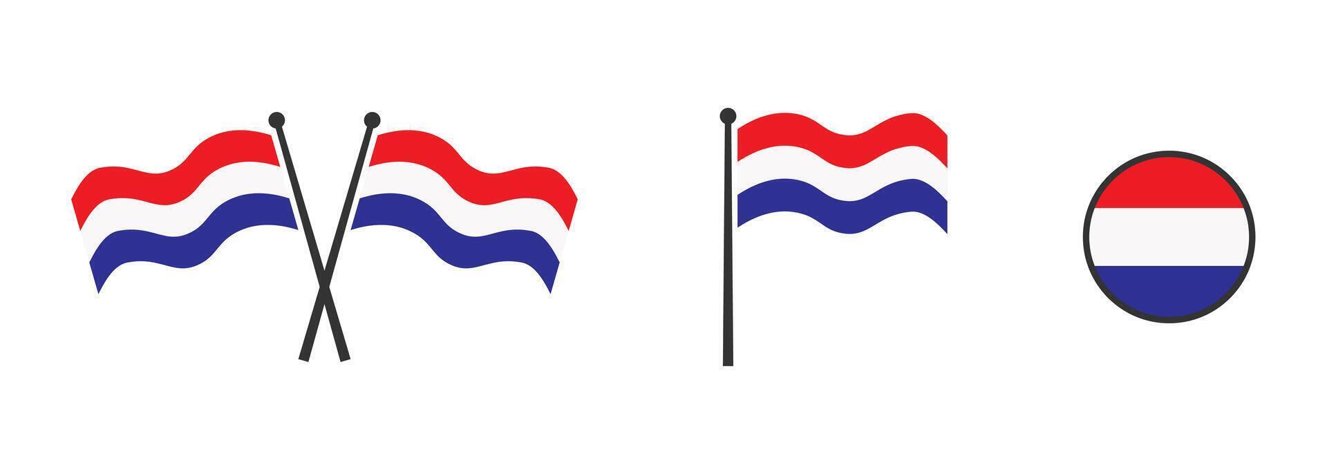 Flag of Netherlands. Waving flag of Netherlands. Holland, Dutch. Round icon. Vector illustartion.
