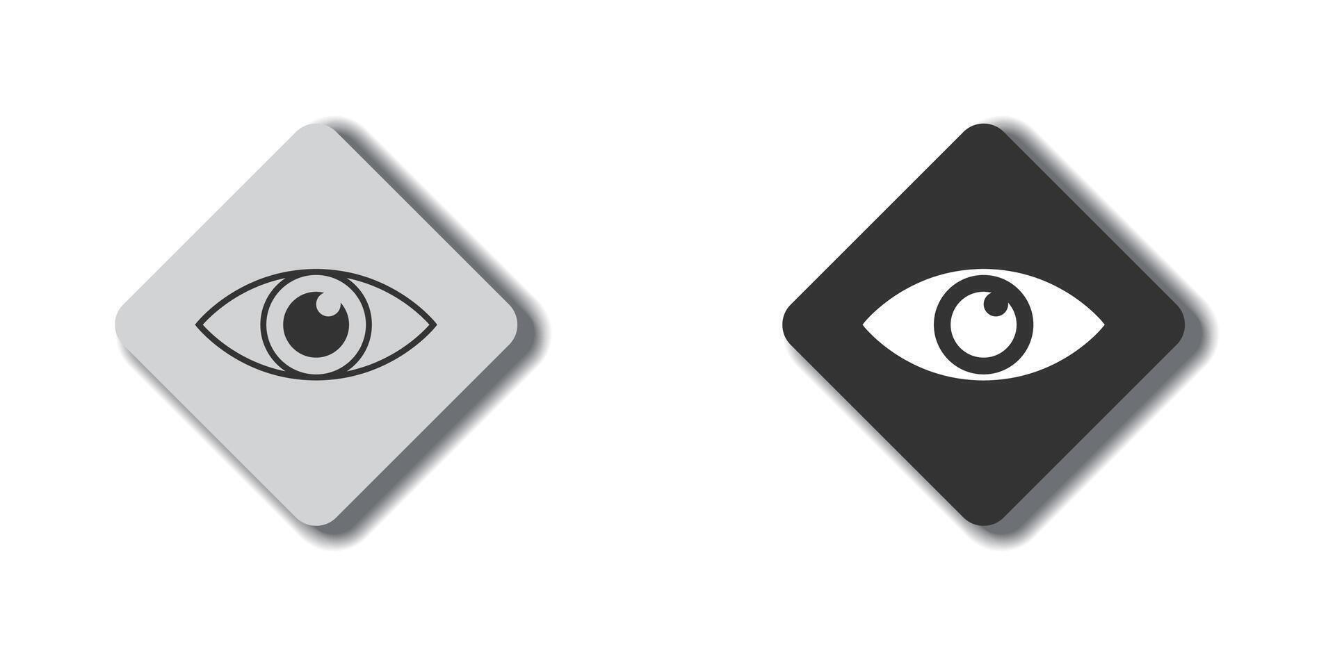 Eye symbol. Flat button with shadow. Vector illustration.