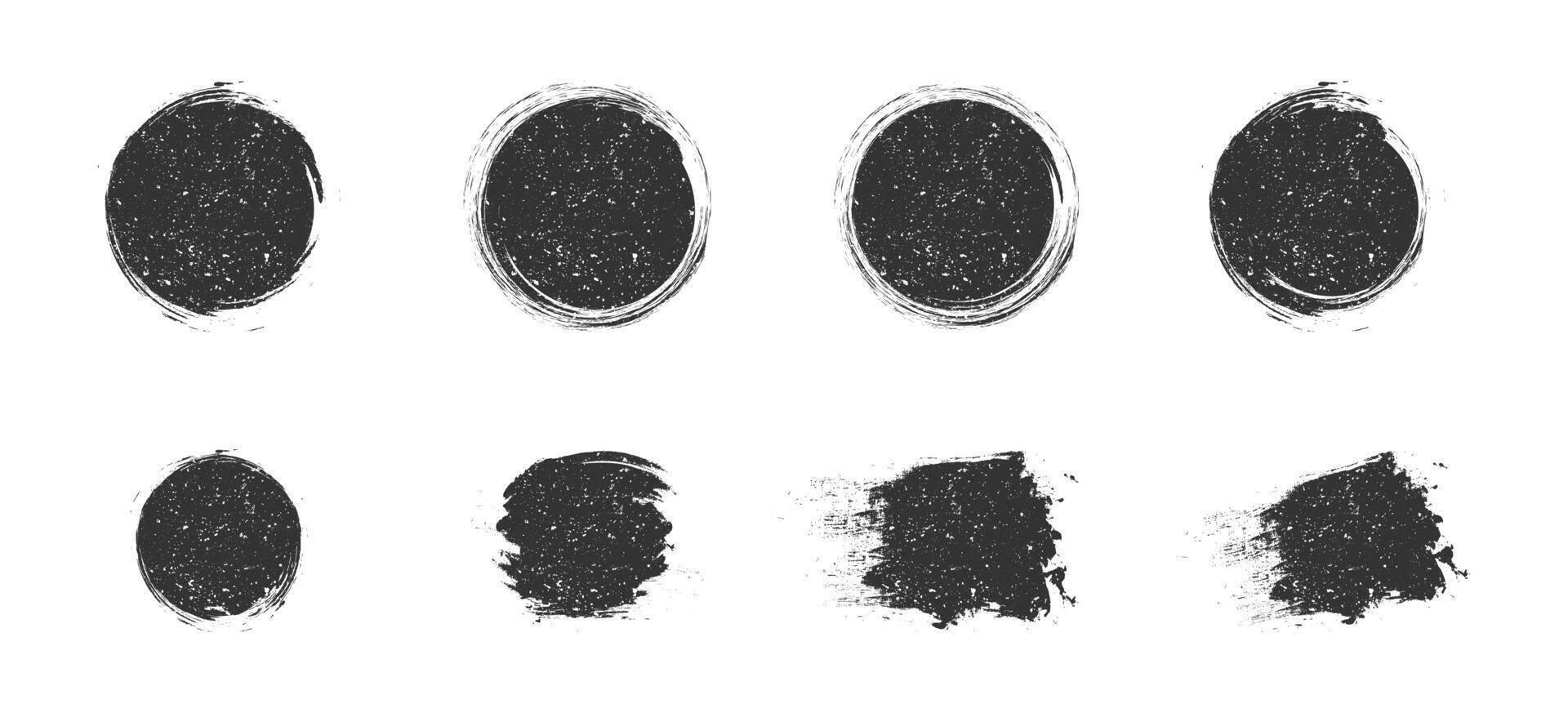 Black paint backgrounds and splatters with grunge texture. Flat vector illustration.