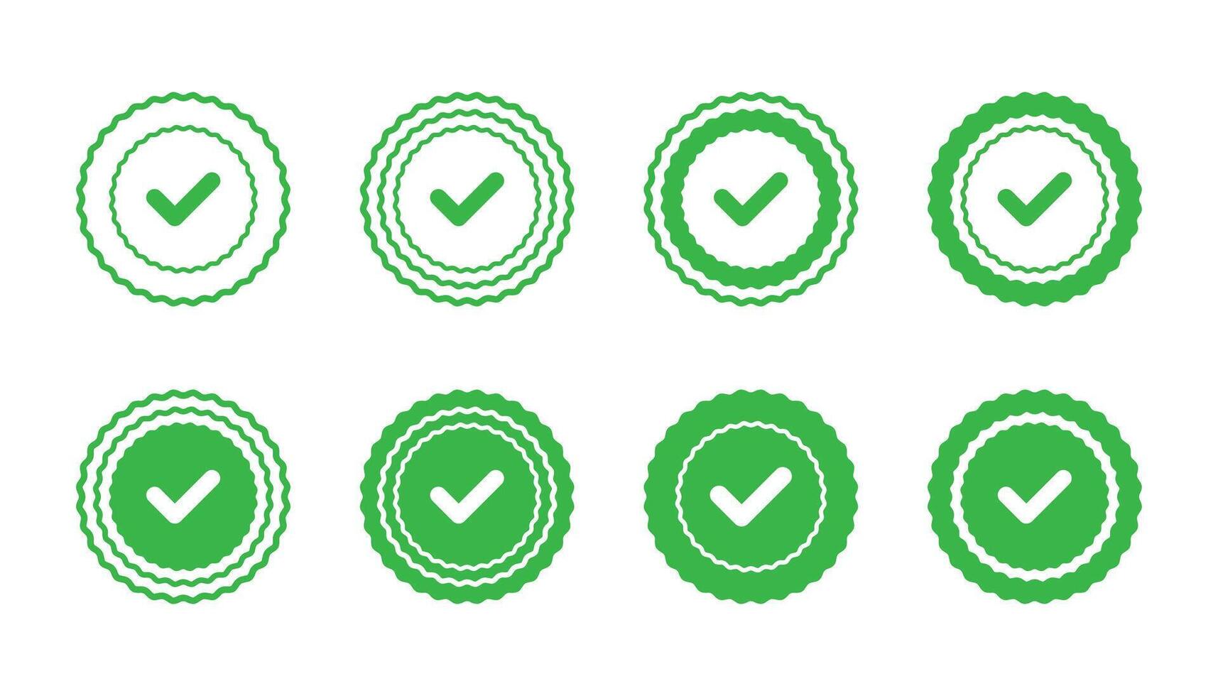 Set of green verification check marks. Vector illustration.