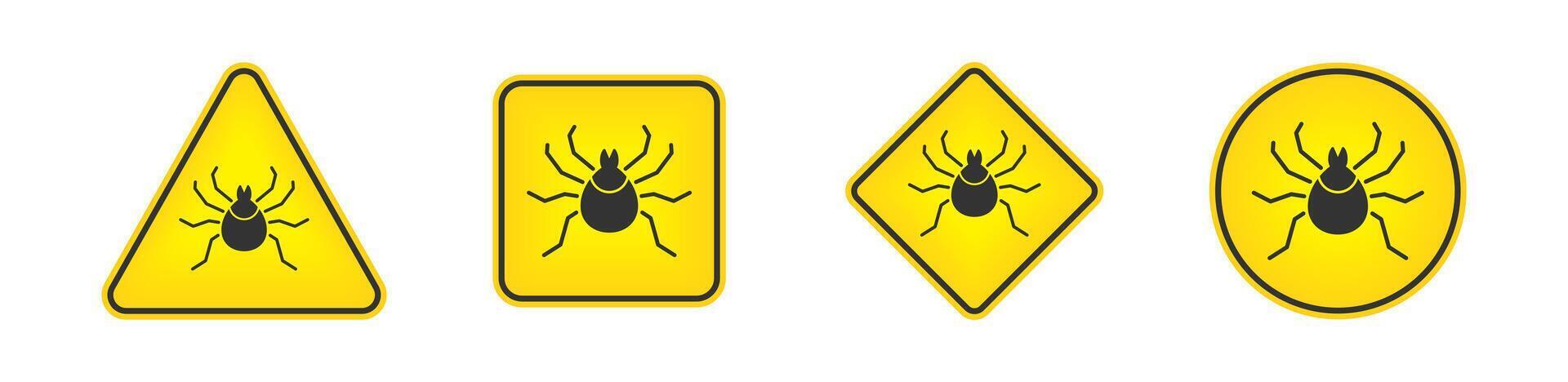 Mite danger icon. Beware of ticks caution signs. Flat vector illustration.