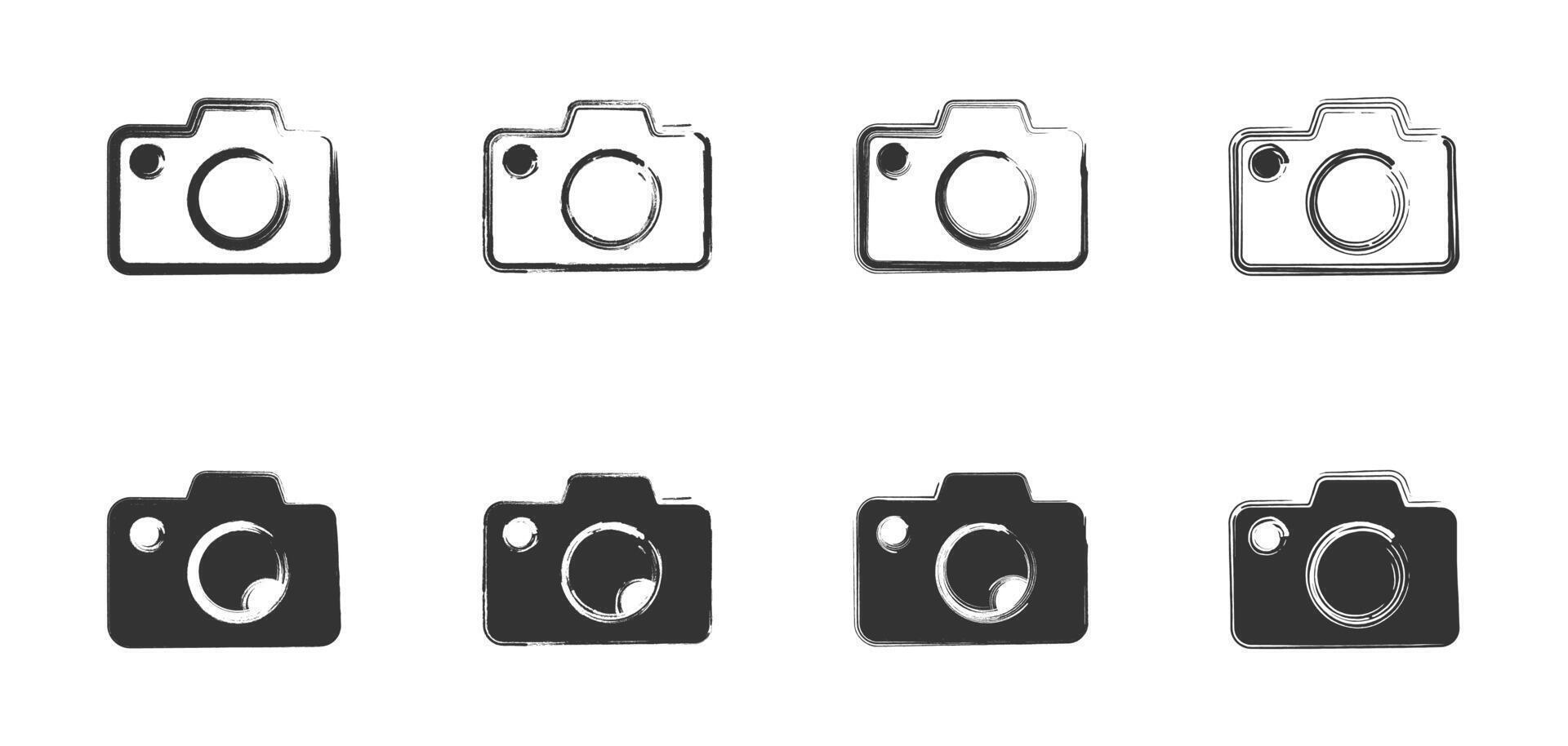 Hand drawn camera icon set. Vector illustration.