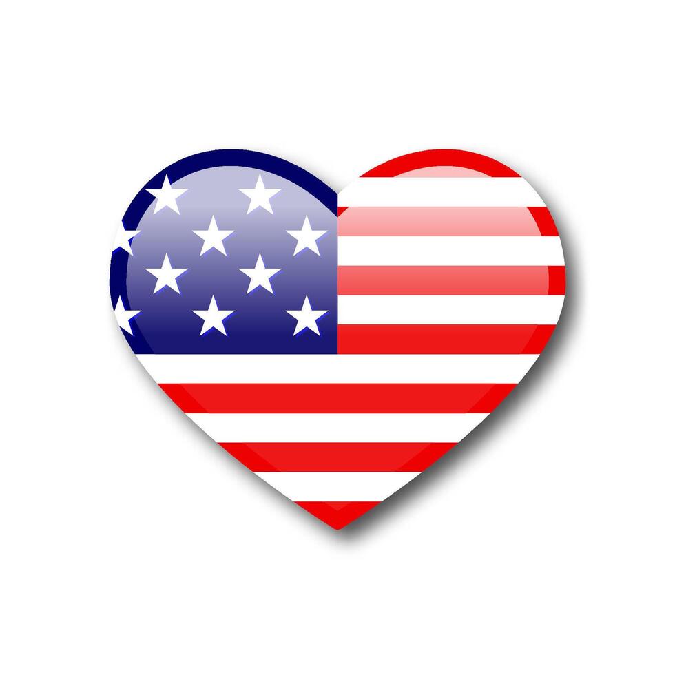 USA flag in heart silhouette. Heart-shaped American flag. Flat vector illustration.