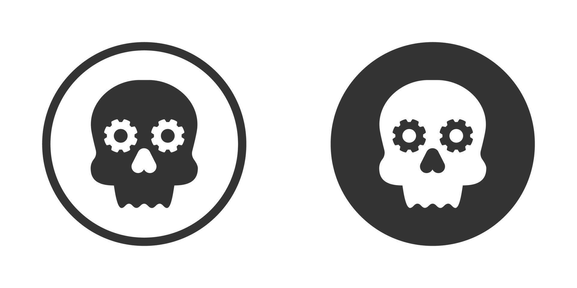 Skull with gears instead of eyes. Danger symbol. Vector illustration.