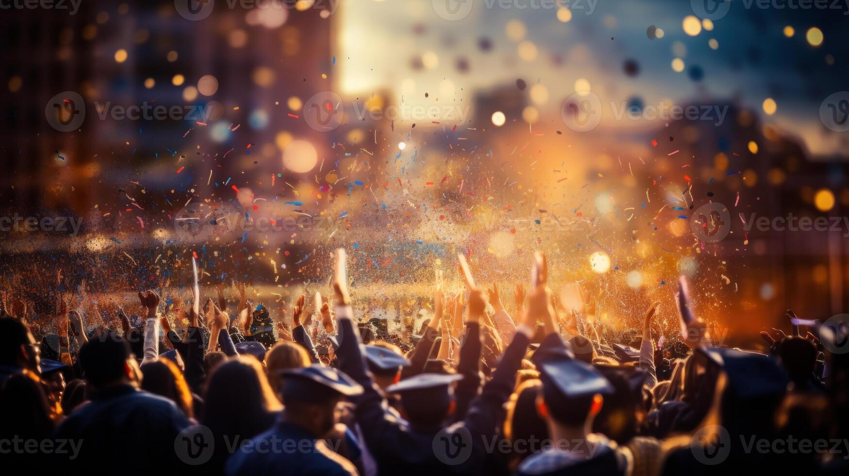 AI generated University graduation celebration with cap and gown, academic achievement on commencement day photo