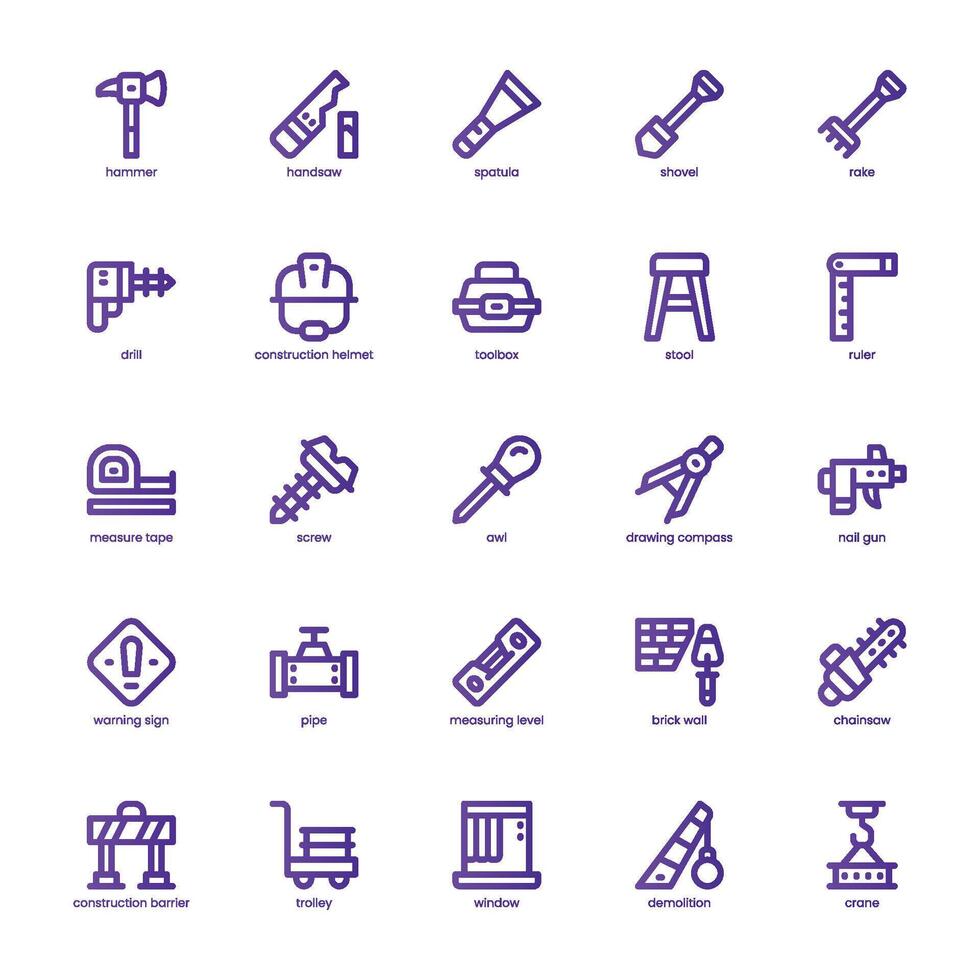 Contractor Tool icon pack for your website, mobile, presentation, and logo design. Contractor Tool icon basic line gradient design. Vector graphics illustration and editable stroke.
