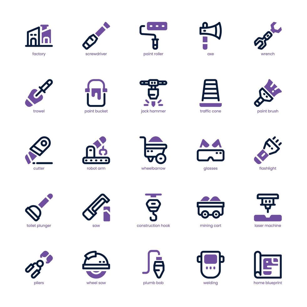 Contractor Tool icon pack for your website, mobile, presentation, and logo design. Contractor Tool icon dual tone design. Vector graphics illustration and editable stroke.