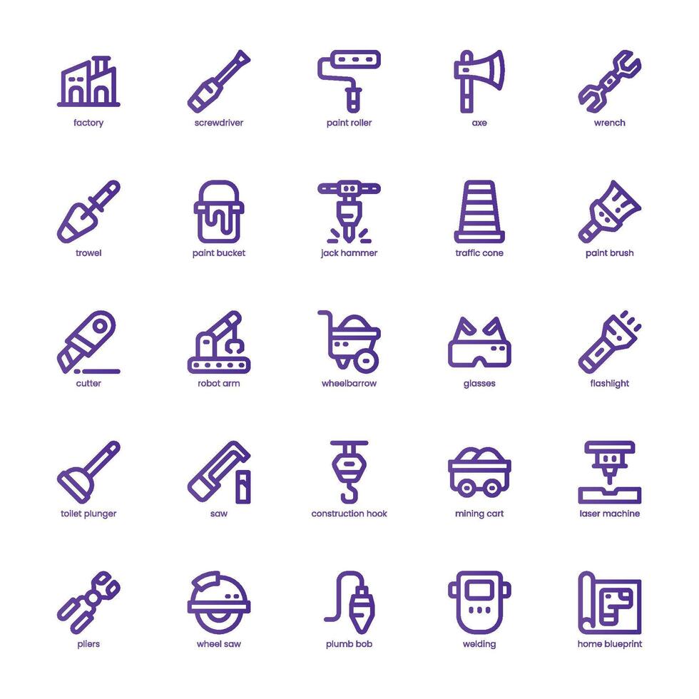 Contractor Tool icon pack for your website, mobile, presentation, and logo design. Contractor Tool icon basic line gradient design. Vector graphics illustration and editable stroke.