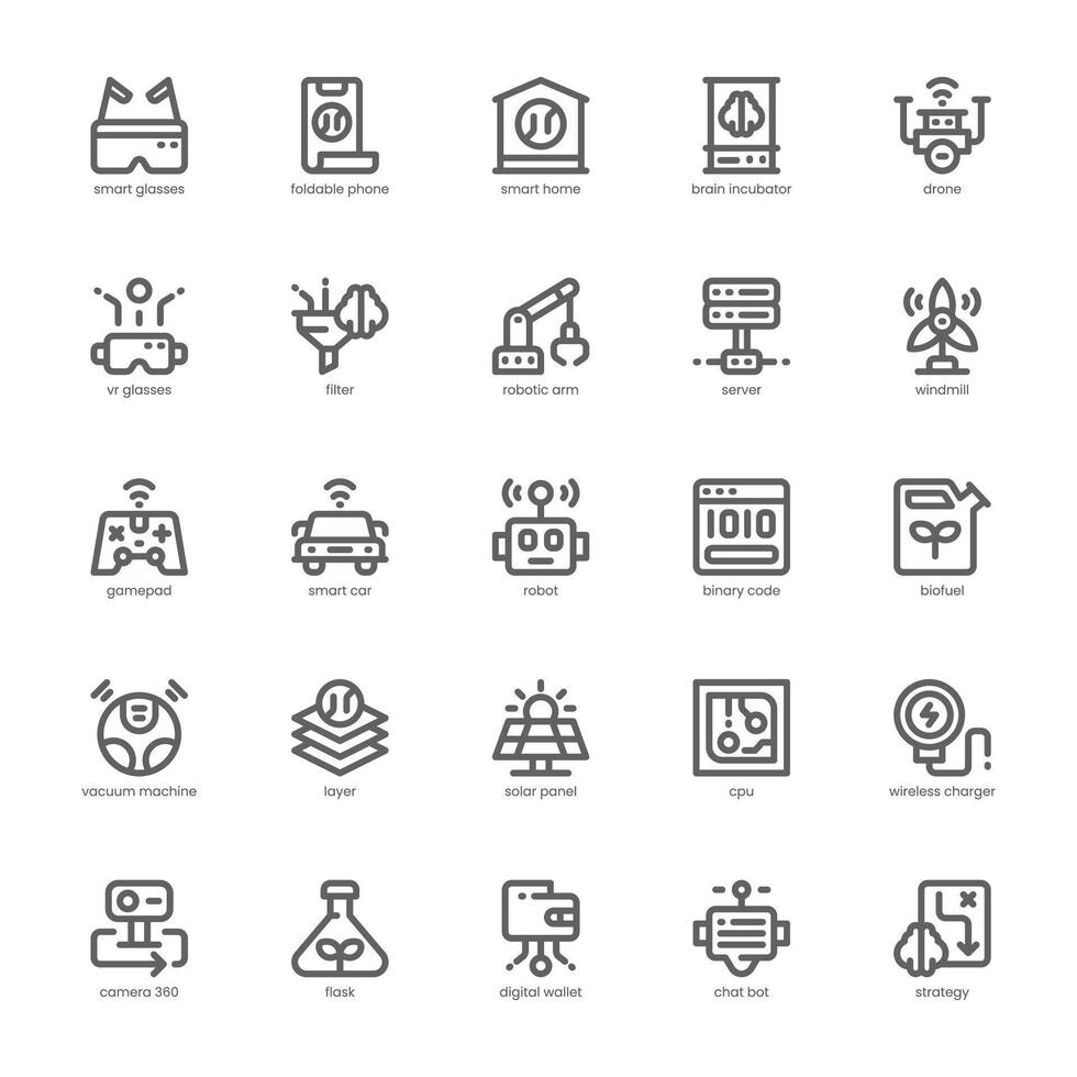 Artificial Intelligence icon pack for your website, mobile, presentation, and logo design. Artificial Intelligence icon outline design. Vector graphics illustration and editable stroke.