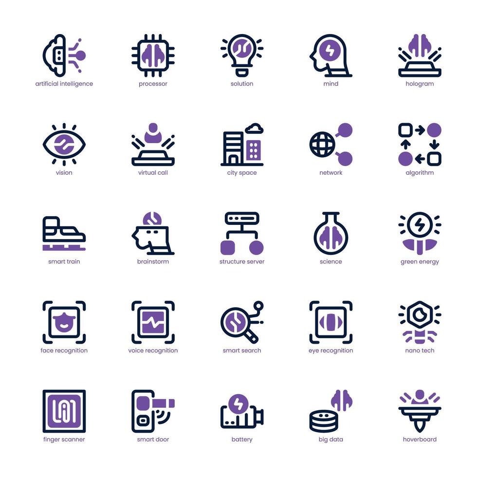 Artificial Intelligence icon pack for your website, mobile, presentation, and logo design. Artificial Intelligence icon dual tone design. Vector graphics illustration and editable stroke.