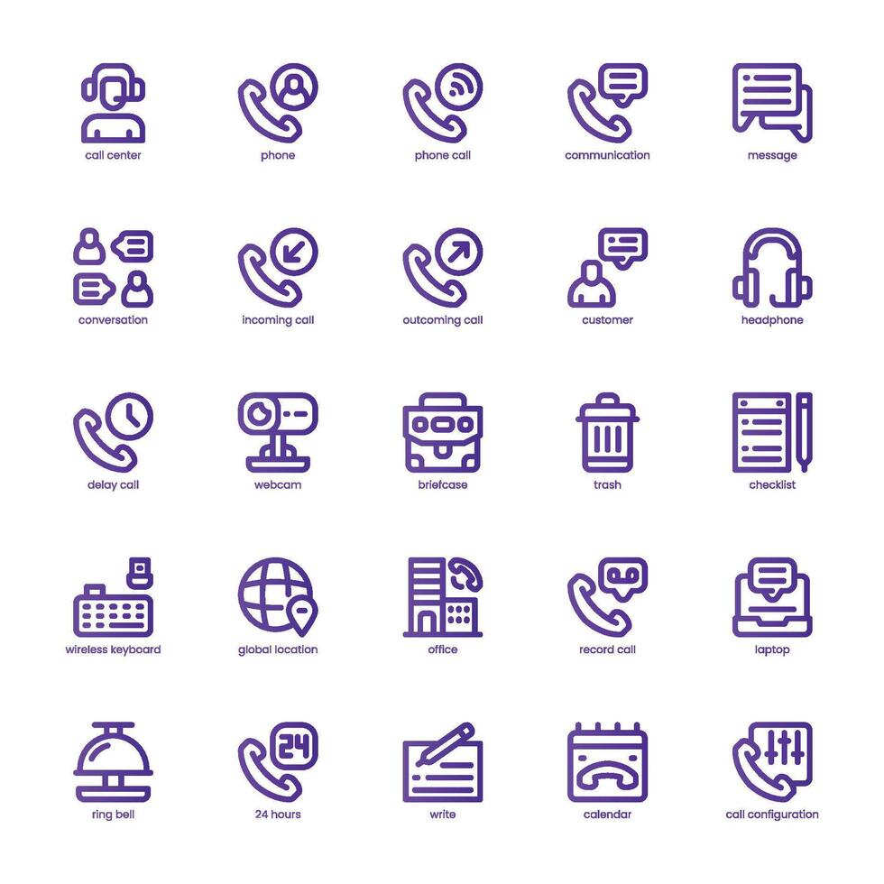 Call Center icon pack for your website, mobile, presentation, and logo design. Call Center icon basic line gradient design. Vector graphics illustration and editable stroke.