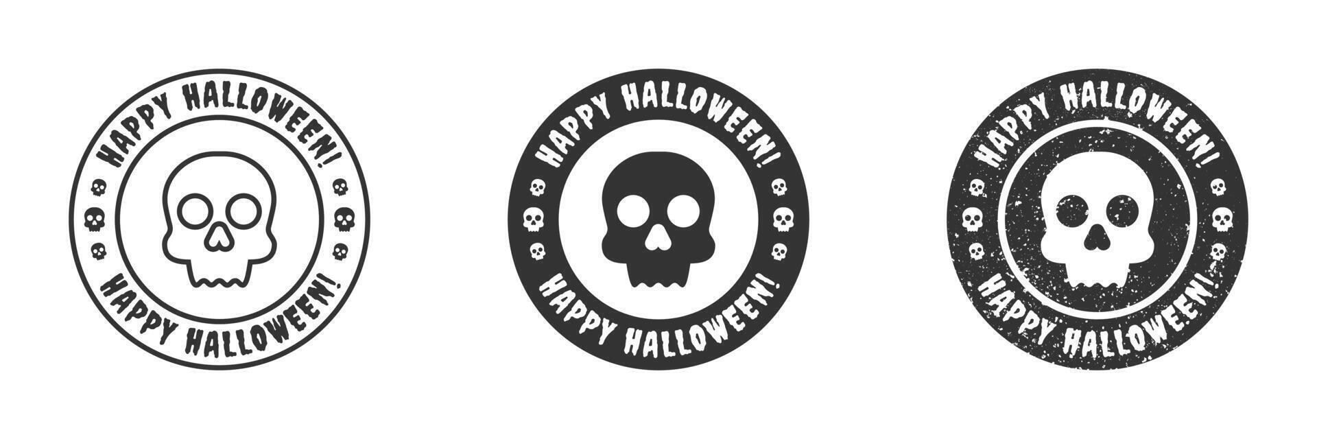 Happy halloween badge with skull. Flat vector illustration.