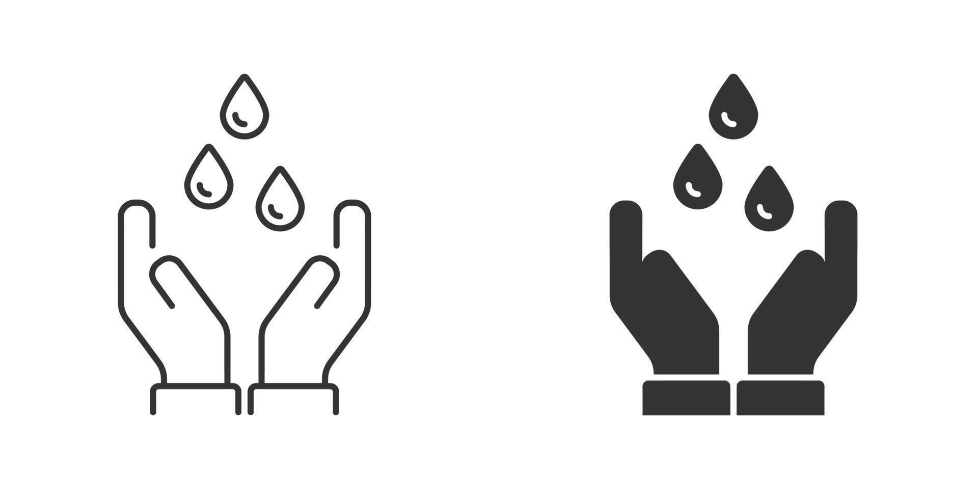 Hands holding drop icon.Hand protecting water icon. Save Water symbol. Vector illustration.