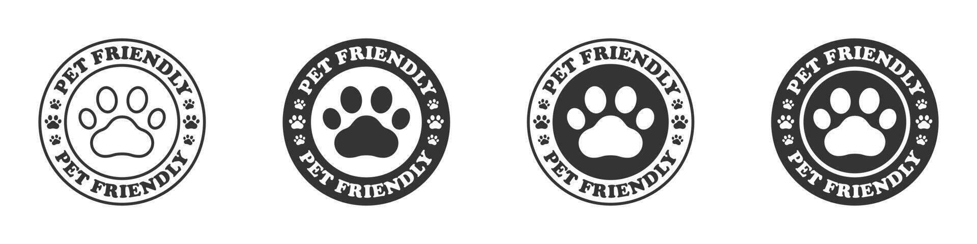 Pet friendly icon. Pet paw logo with pet friendly text. Vector illustration.