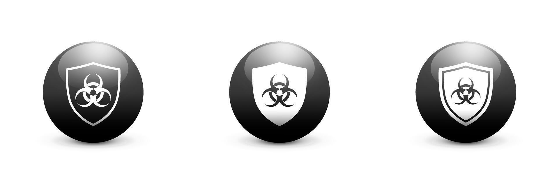 Shield icon with a biohazard sign. Biohazard protection symbol. Vector illustration.