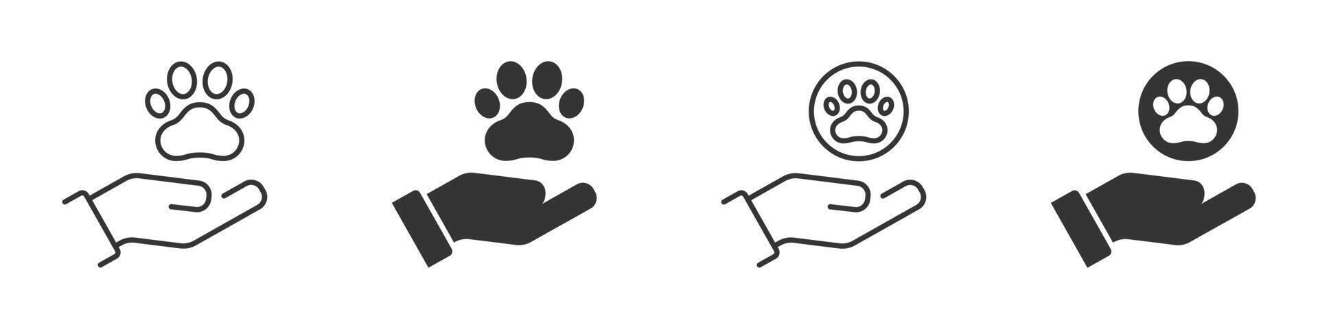 Animal paw on a human hand. Vector illustration.