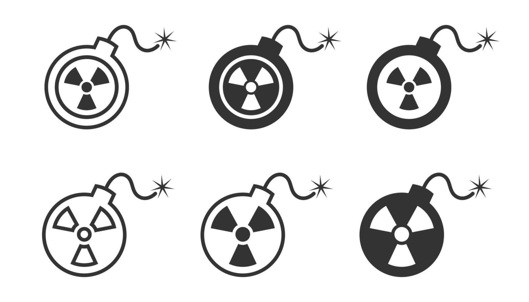 Bomb icon set with a radiation sign. Bomb with nuclear symbol. Vector illustration.
