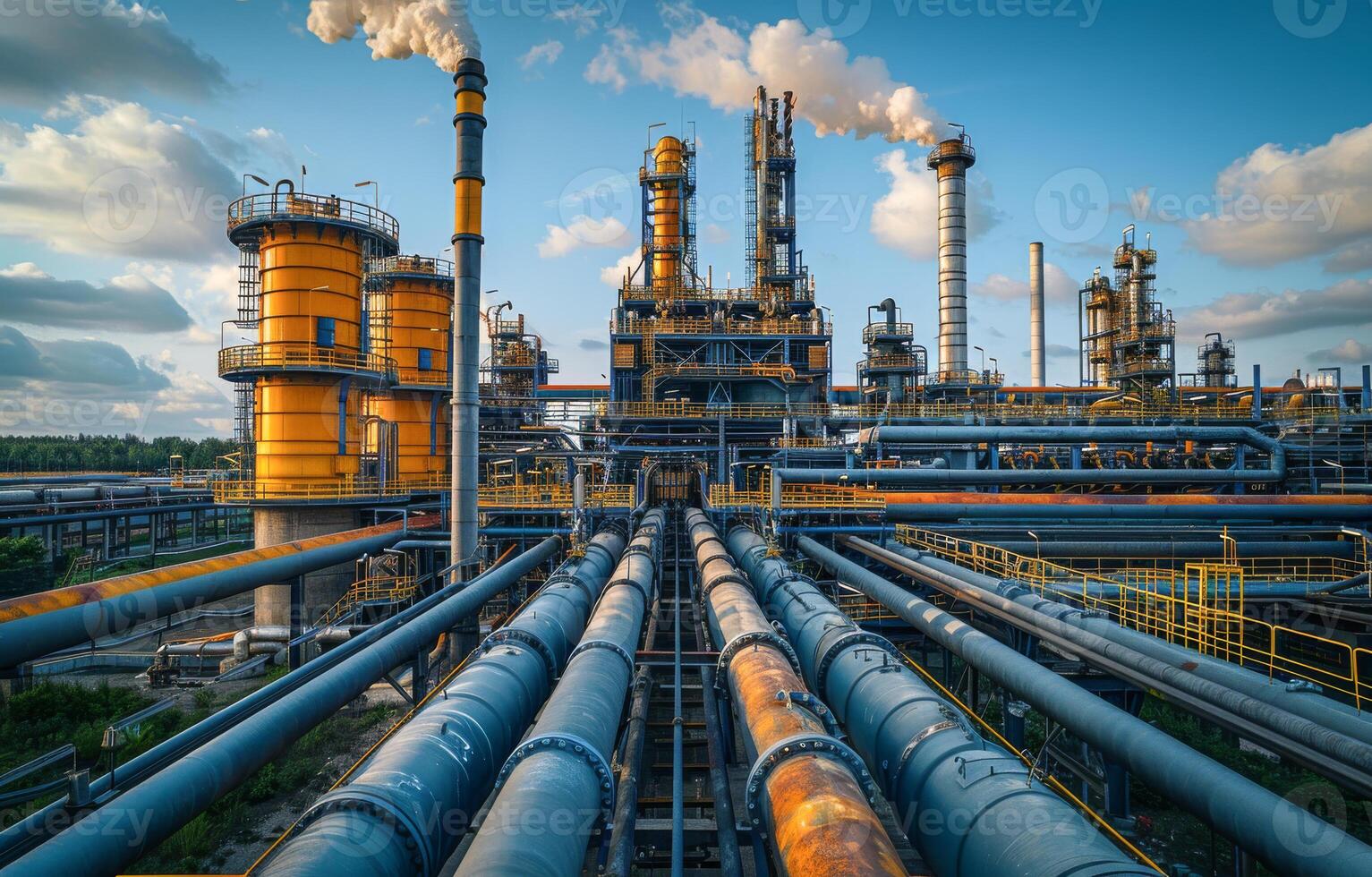 AI generated Oil refinery and pipes in the morning photo