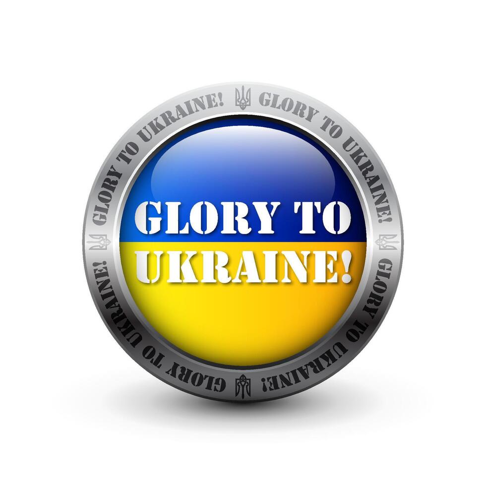 gloria a Ucrania redondo lustroso insignia. ucranio bandera botón. vector ilustración.
