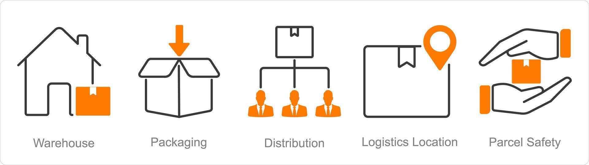 A set of 5 Logistics icons as warehouse, packaging, distribution vector