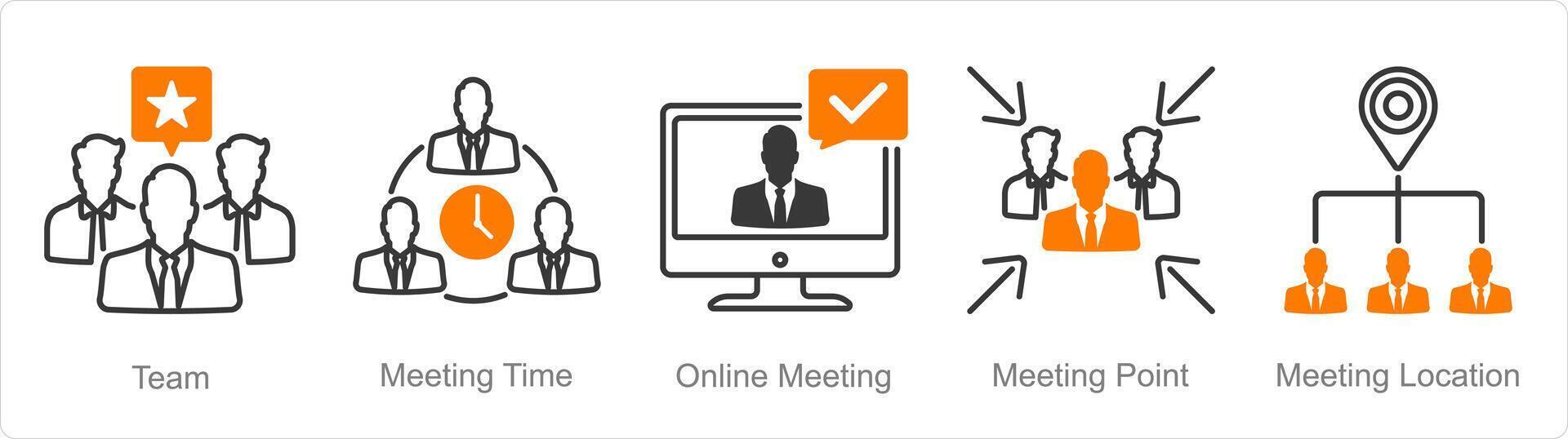 un conjunto de 5 5 reunión íconos como equipo, reunión tiempo, en línea reunión vector