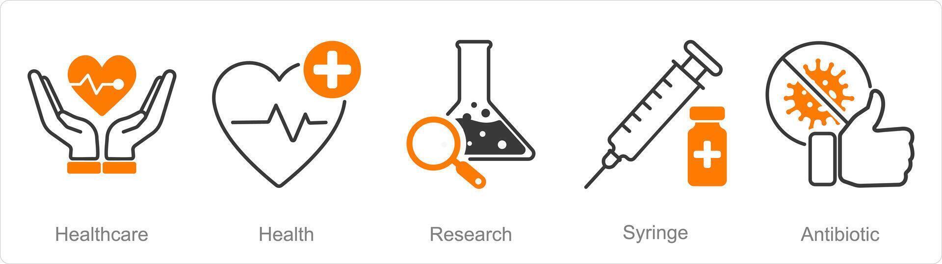 A set of 5 Pharmacy icons as health care, health, research vector
