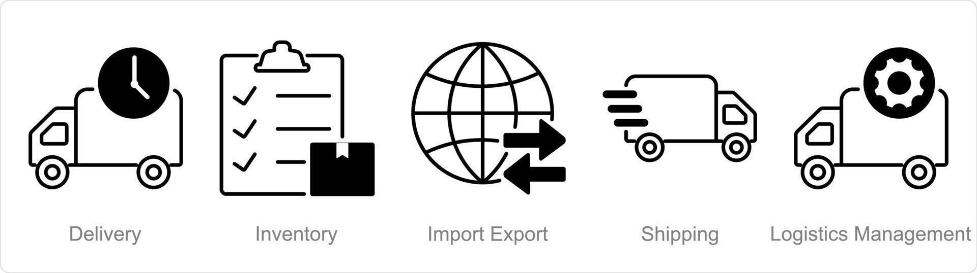 un conjunto de 5 5 logística íconos como entrega, inventario, importar exportar vector