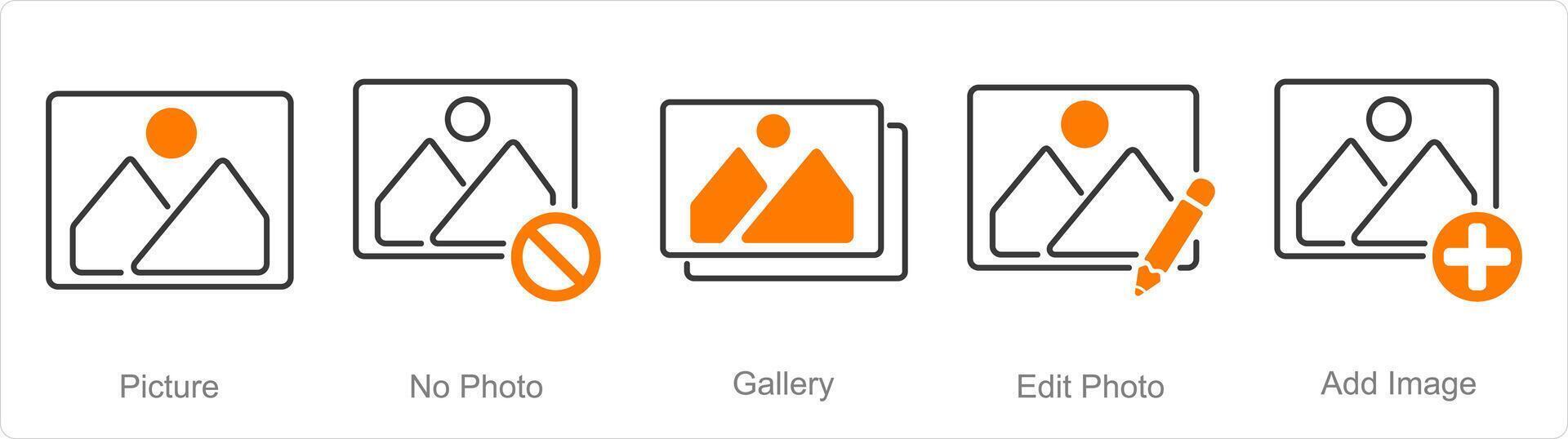 A set of 5 Photography icons as picture, no photo, gallery vector