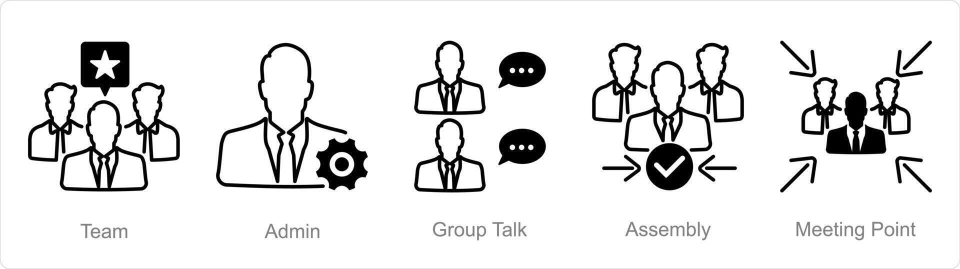 A set of 5 Meeting icons as team, admin, group talk vector