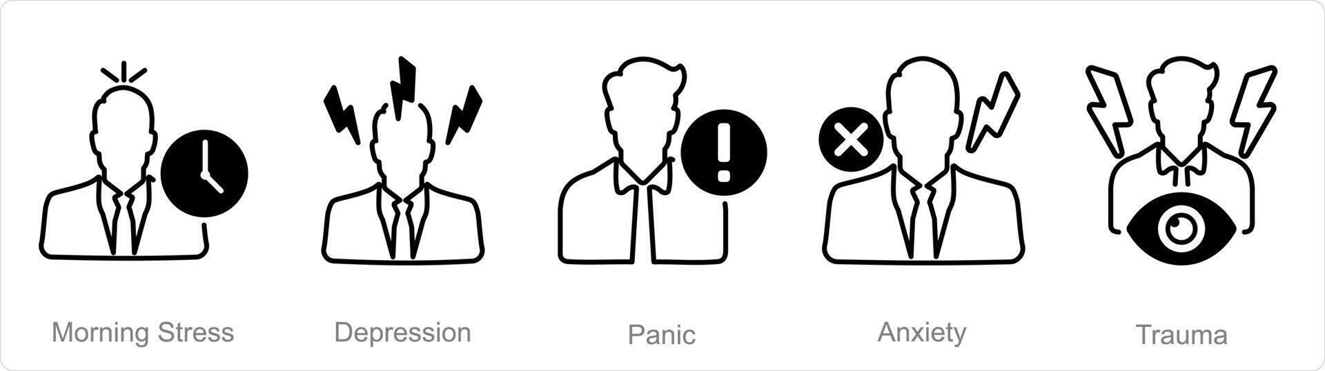 A set of 5 mentalhealth icons as morning stress, depression, panic vector