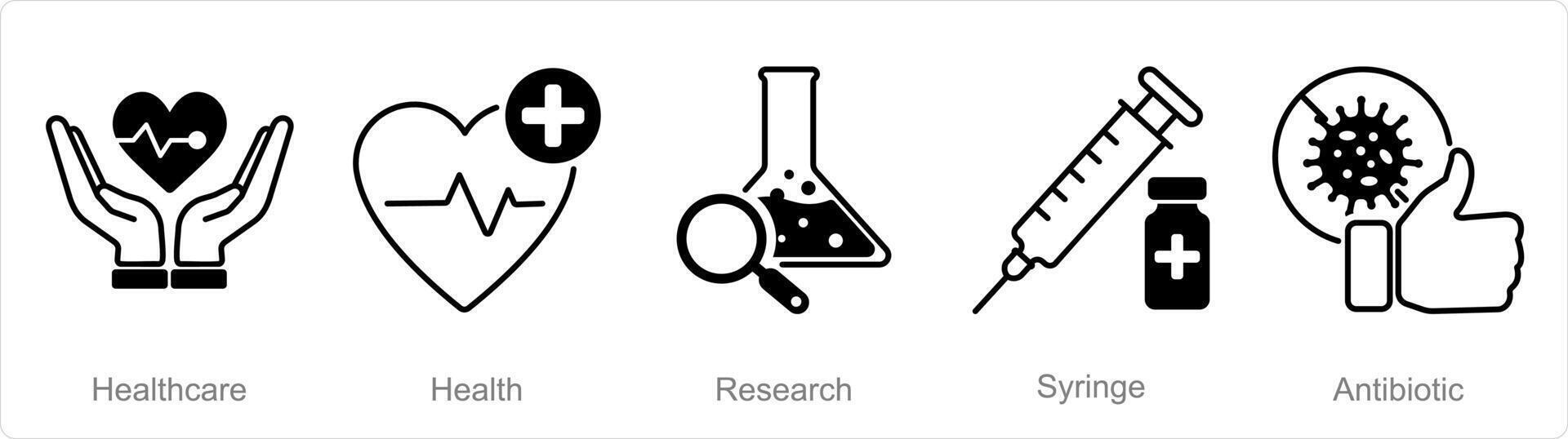 A set of 5 Pharmacy icons as health care, health, research vector