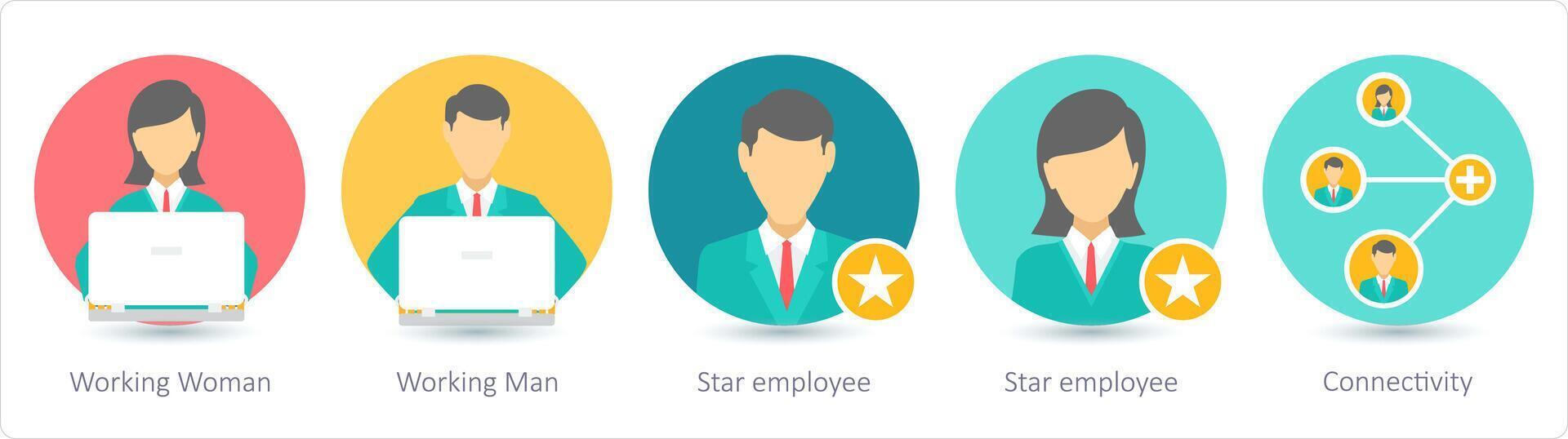 A set of 5 business icons as working woman, working man, star employee vector